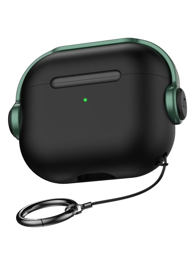 Airpods Pro 3 Case,Safety Lock Cover for Apple Airpod Pro 3 2025 with Phone Stand & Keychain, Shockproof Scratch Resistant Protective Case for Men Women- (Black/Green) - Image 1